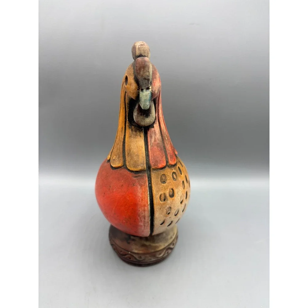 Vintage Ceramic Pottery Rooster‎ Figurine Hand Painted Folk Art Farm Country
